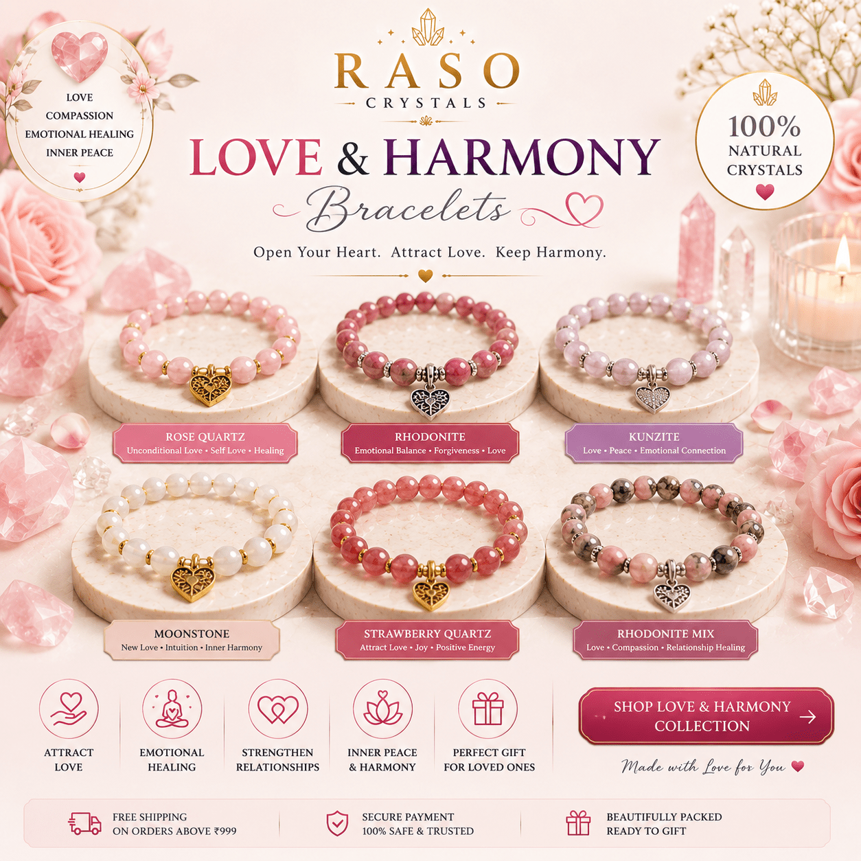 Love & Harmony Crystal Bracelets: - Raso Crystal