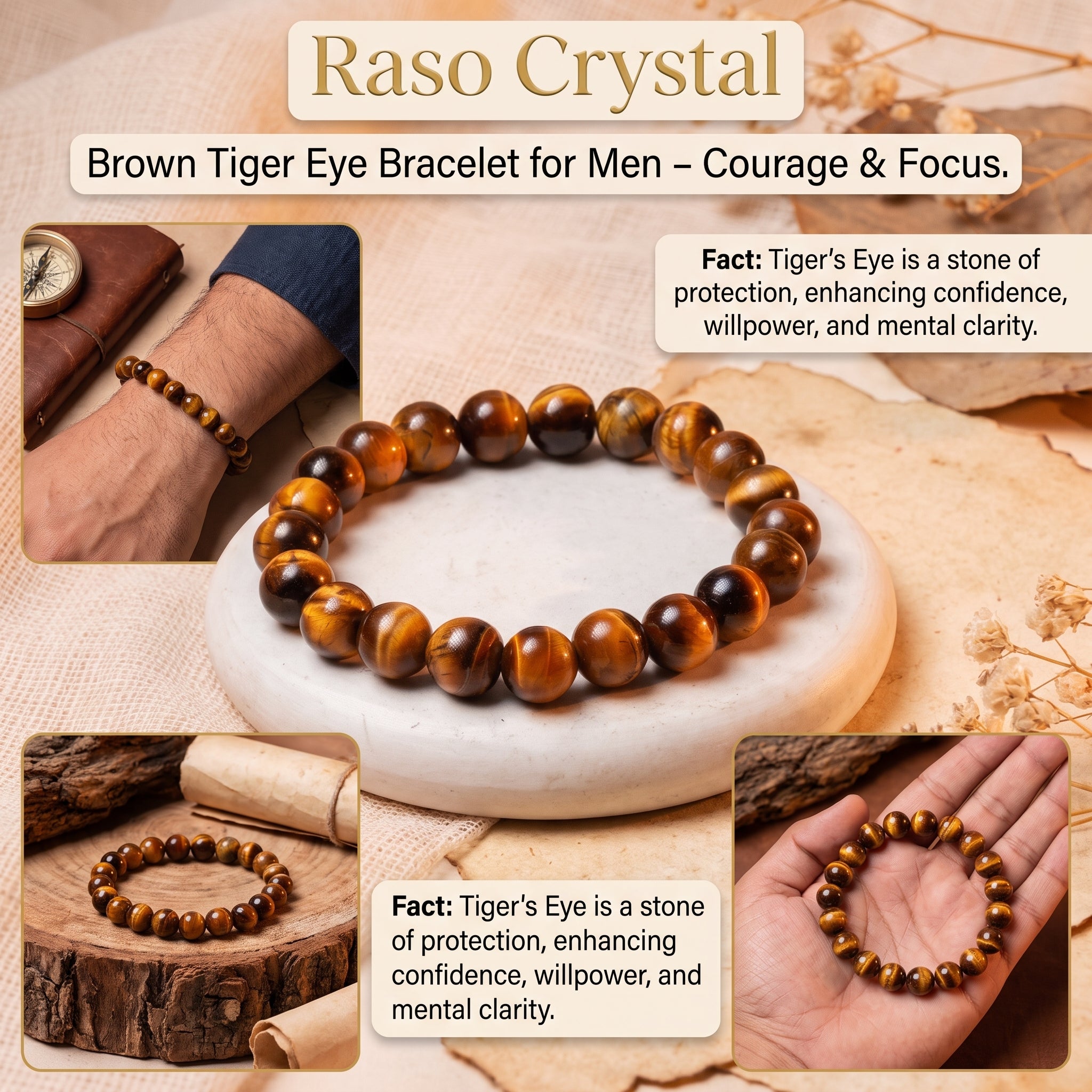 Brown Tiger Eye Bracelet for Men – Courage & Focus