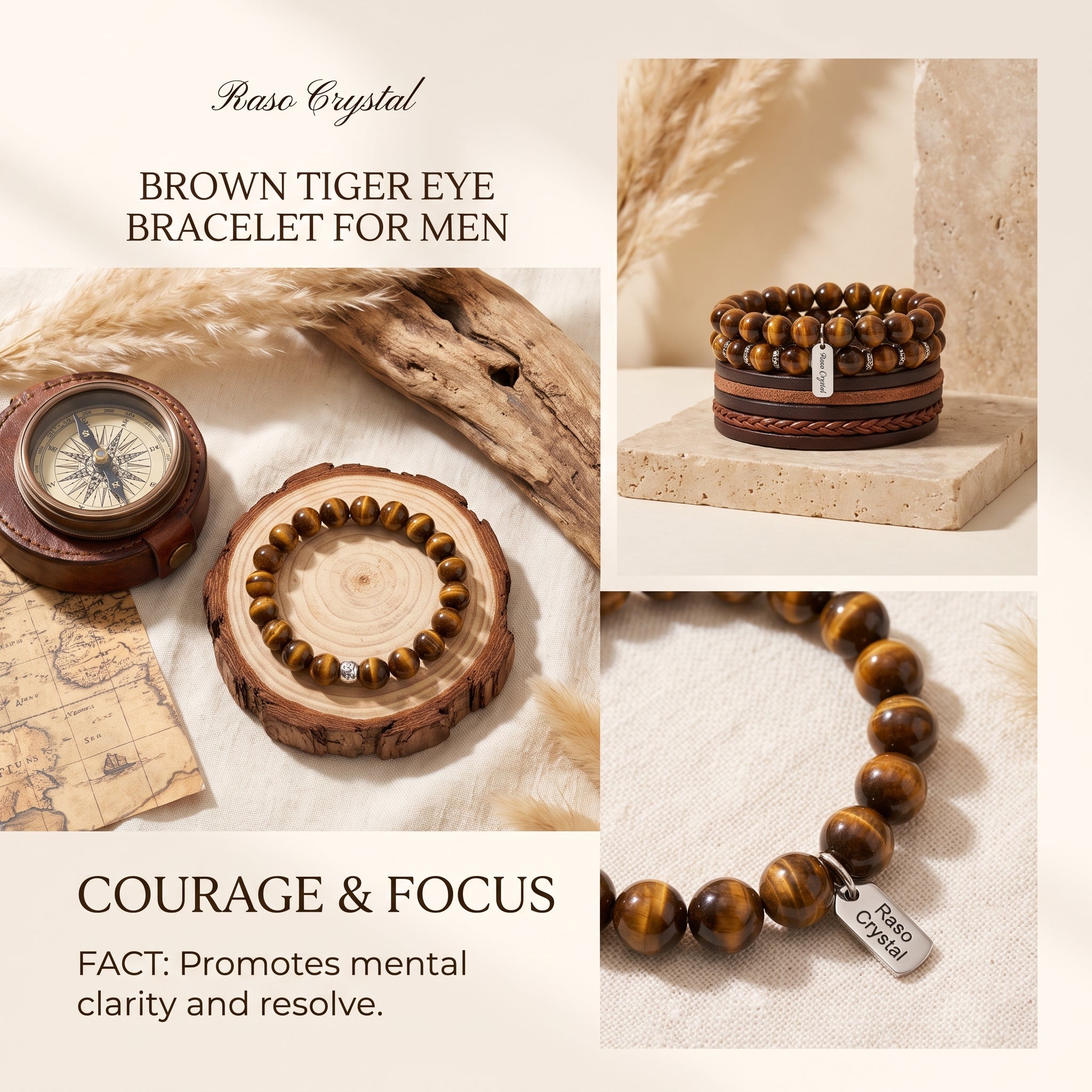 Brown Tiger Eye Bracelet for Men – Courage & Focus