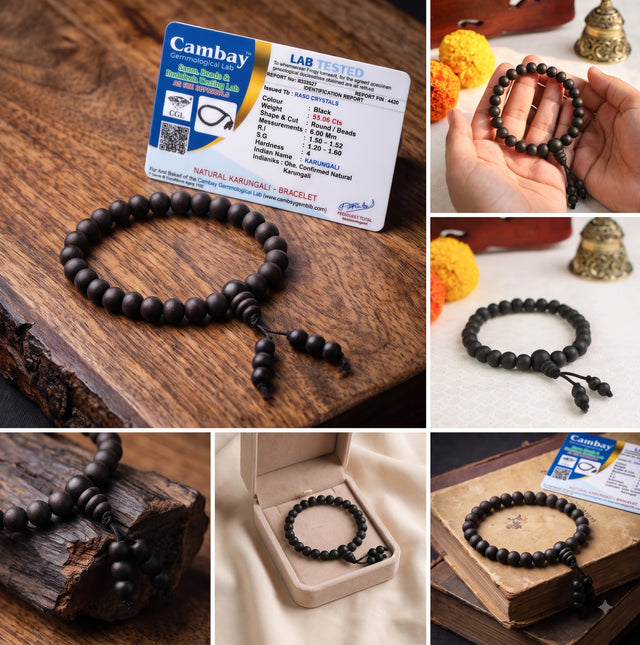 Karungali Bracelet 8mm (Certified) – Original Ebony Wood | Protection | Raso Crystals