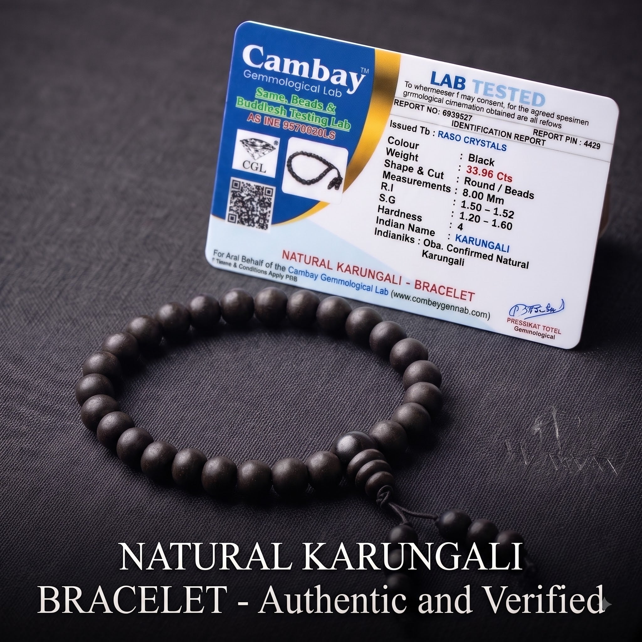 Karungali Bracelet 8mm (Certified) – Original Ebony Wood | Protection | Raso Crystals