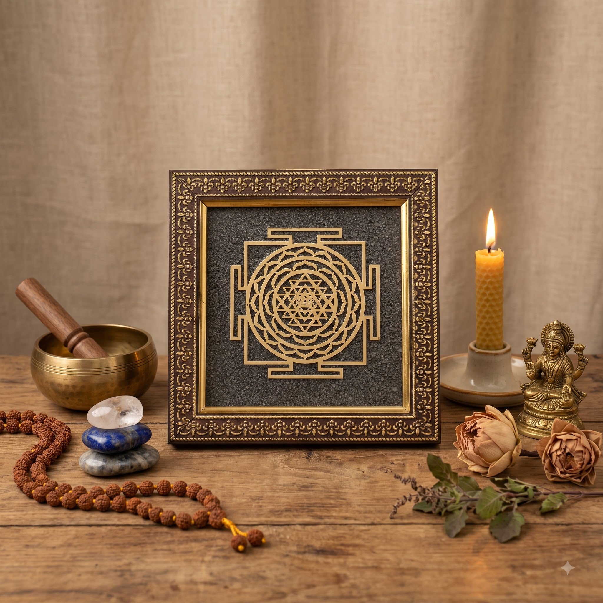 hri Yantra Pyrite Dust Frame for Prosperity | Raso CrystalsRaso Crystal