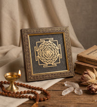 hri Yantra Pyrite Dust Frame for Prosperity | Raso CrystalsRaso Crystal
