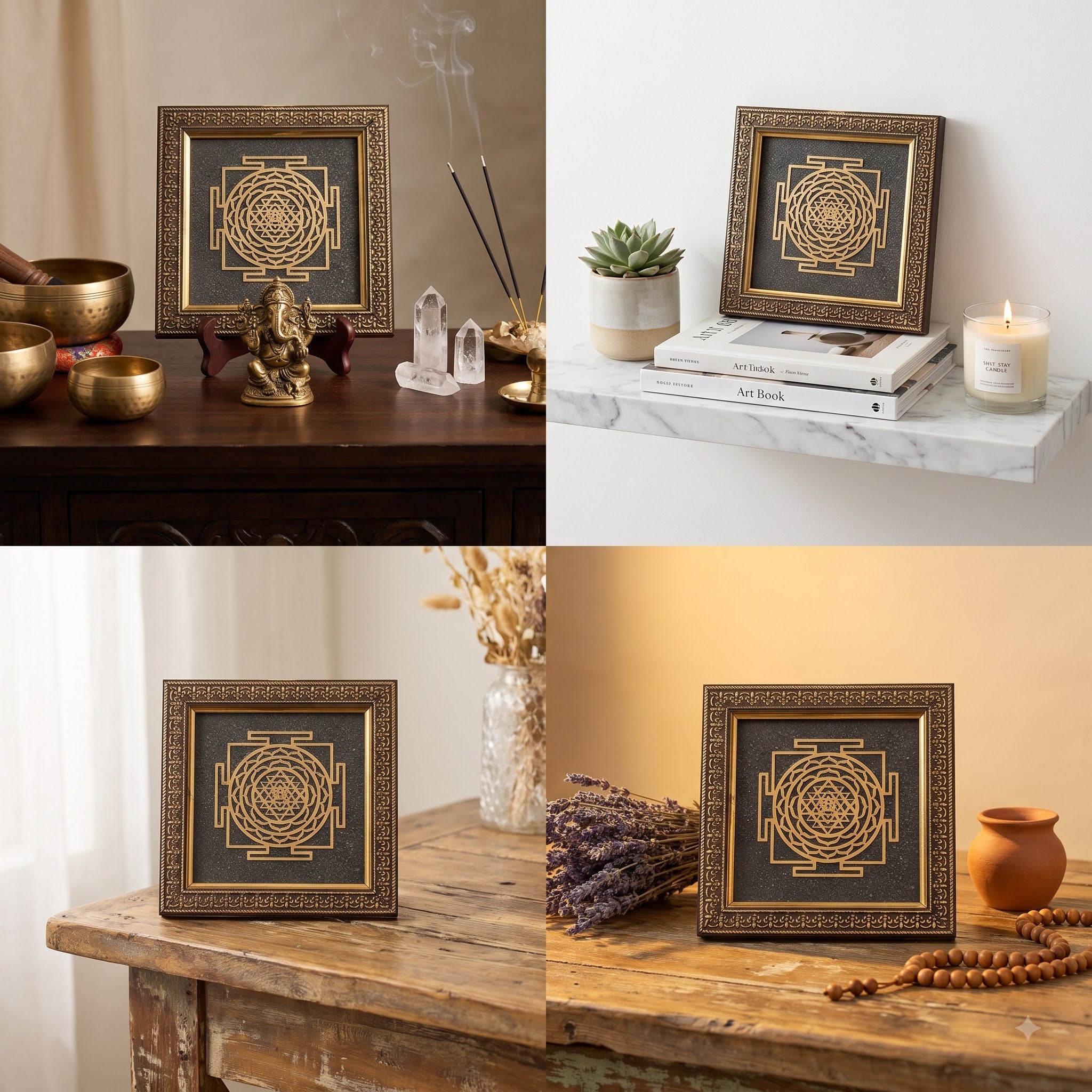 hri Yantra Pyrite Dust Frame for Prosperity | Raso CrystalsRaso Crystal
