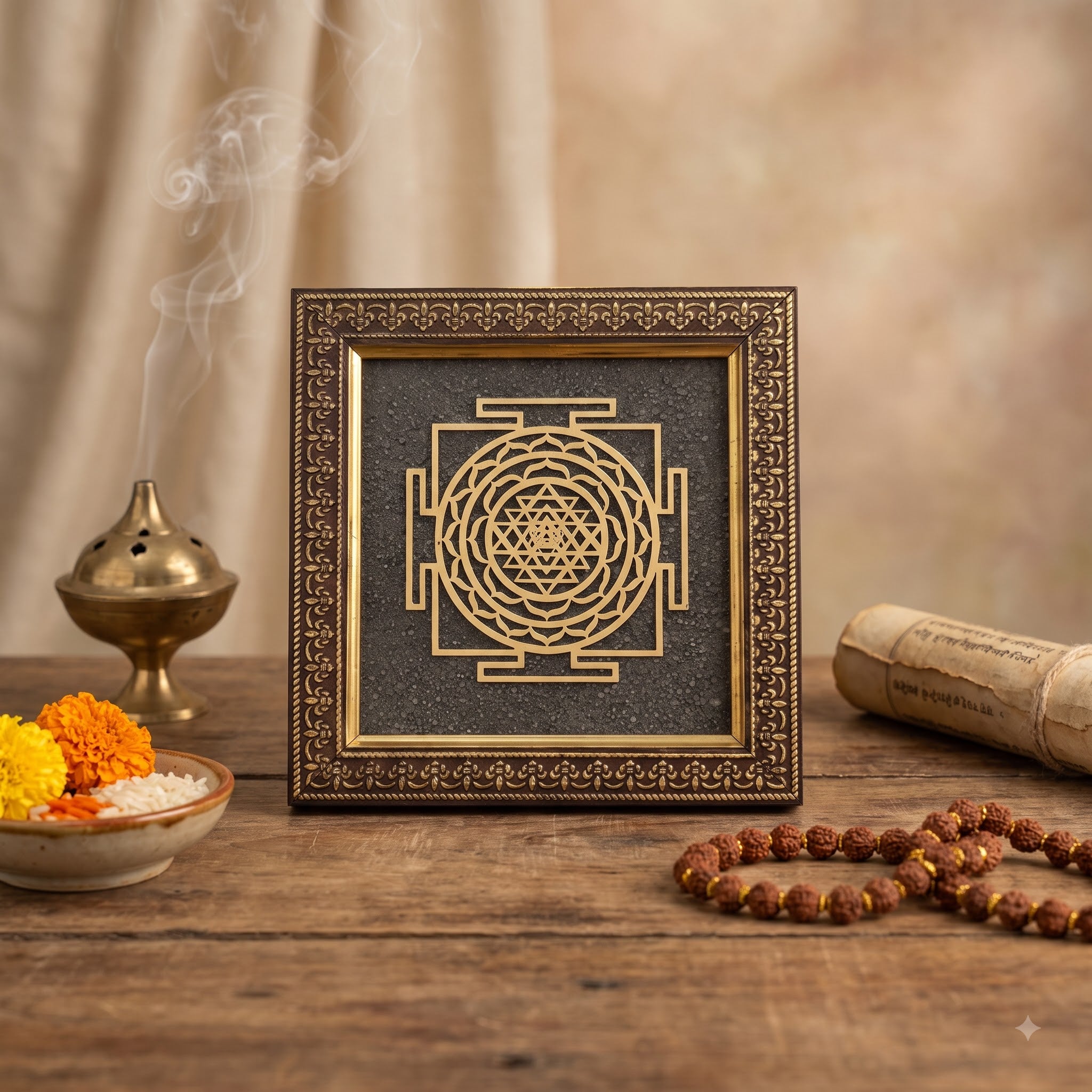 hri Yantra Pyrite Dust Frame for Prosperity | Raso CrystalsRaso Crystal