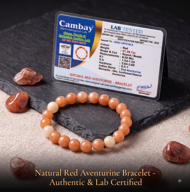 Red Aventurine Bracelet – 8mm Natural Crystal Beads for Motivation, Confidence & Vitality – Root & Sacral Chakra – Aries & Leo Zodiac – Unisex Stone Jewelry for Action & Empowerment | Raso Crystals