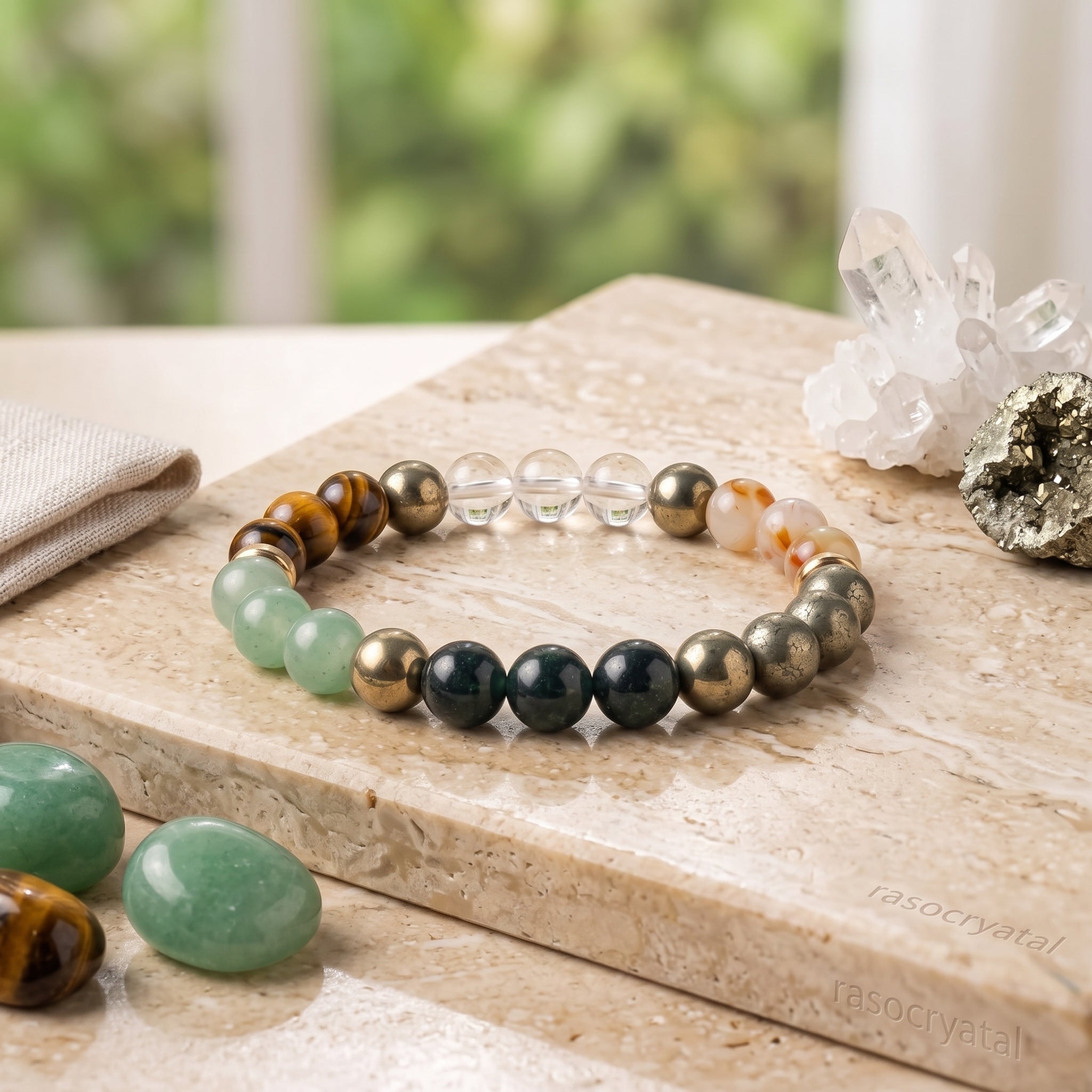 Dhan Yog Bracelet - Citrine, Pyrite & Aventurine (8mm) | Wealth MagnetRaso CrystalWealth & SuccessRaso Crystal