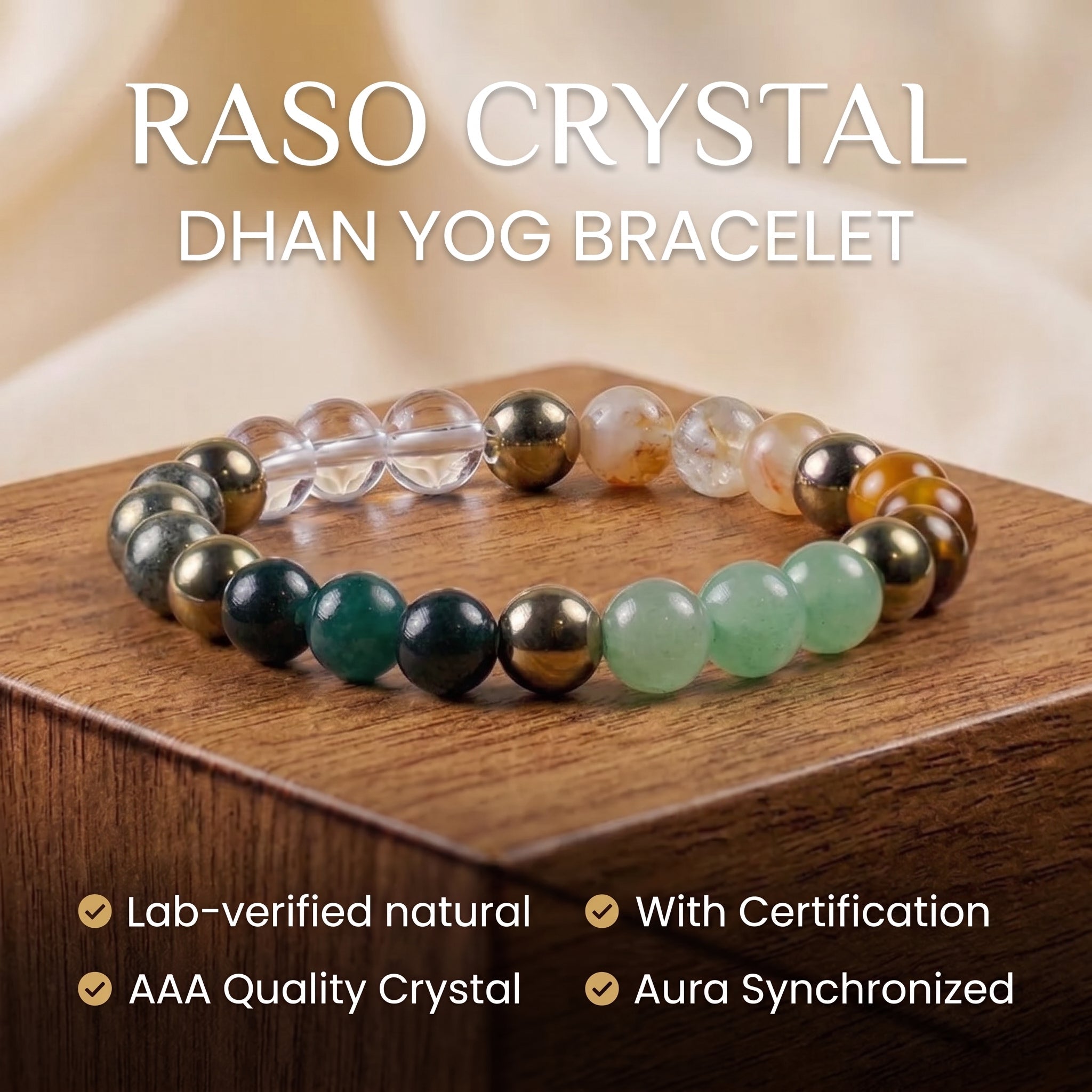 Dhan Yog Bracelet - Citrine, Pyrite & Aventurine (8mm) | Wealth MagnetRaso CrystalWealth & SuccessRaso Crystal