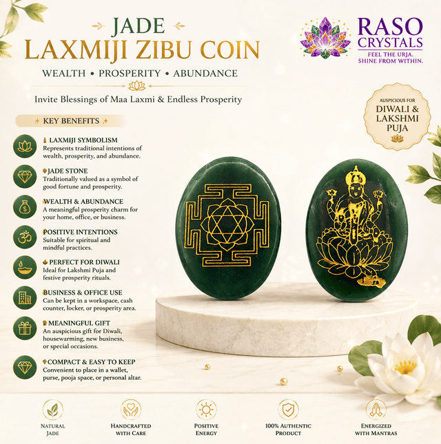 Jade Laxmiji Zibu Coin Wealth Switch Coin – Money Stone for Prosperity & Abundance | Raso Crystal