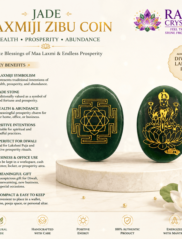 Jade Laxmiji Zibu Coin Wealth Switch Coin – Money Stone for Prosperity & Abundance | Raso Crystal