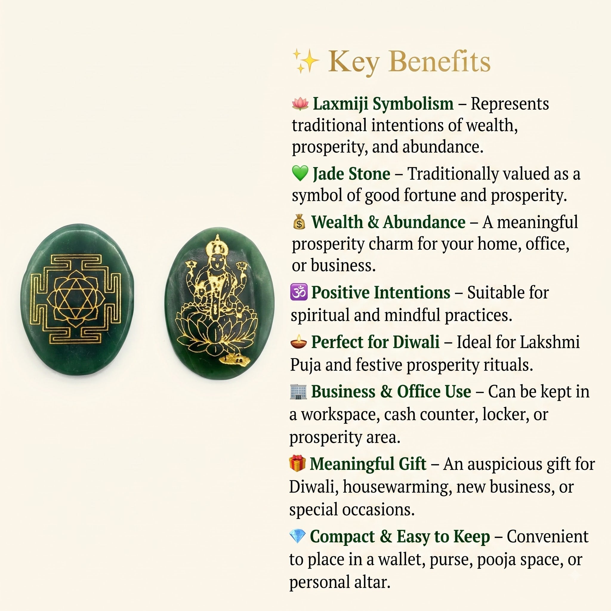 Jade Laxmiji Zibu Coin Wealth Switch Coin – Money Stone for Prosperity & Abundance | Raso Crystal