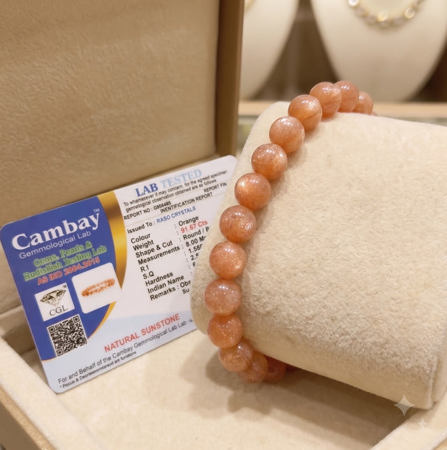 Natural Sunstone Bracelet | Crystal Beaded Stretch Bracelet for Men and Women | Stone for Positivity, Leadership, Confidence & Good Energy