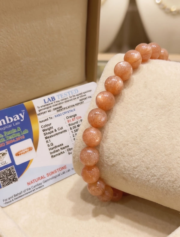 Sunstone Crystal Bracelet | Beaded Stretch for Men/Women | Positivity, Leadership, Confidence