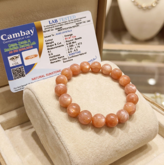 Natural Sunstone Bracelet | Crystal Beaded Stretch Bracelet for Men and Women | Stone for Positivity, Leadership, Confidence & Good Energy