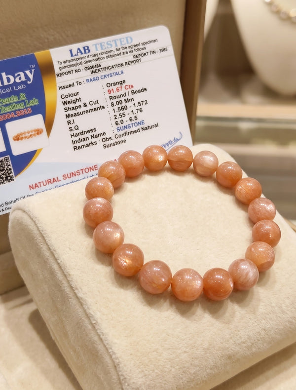 Sunstone Crystal Bracelet | Beaded Stretch for Men/Women | Positivity, Leadership, Confidence
