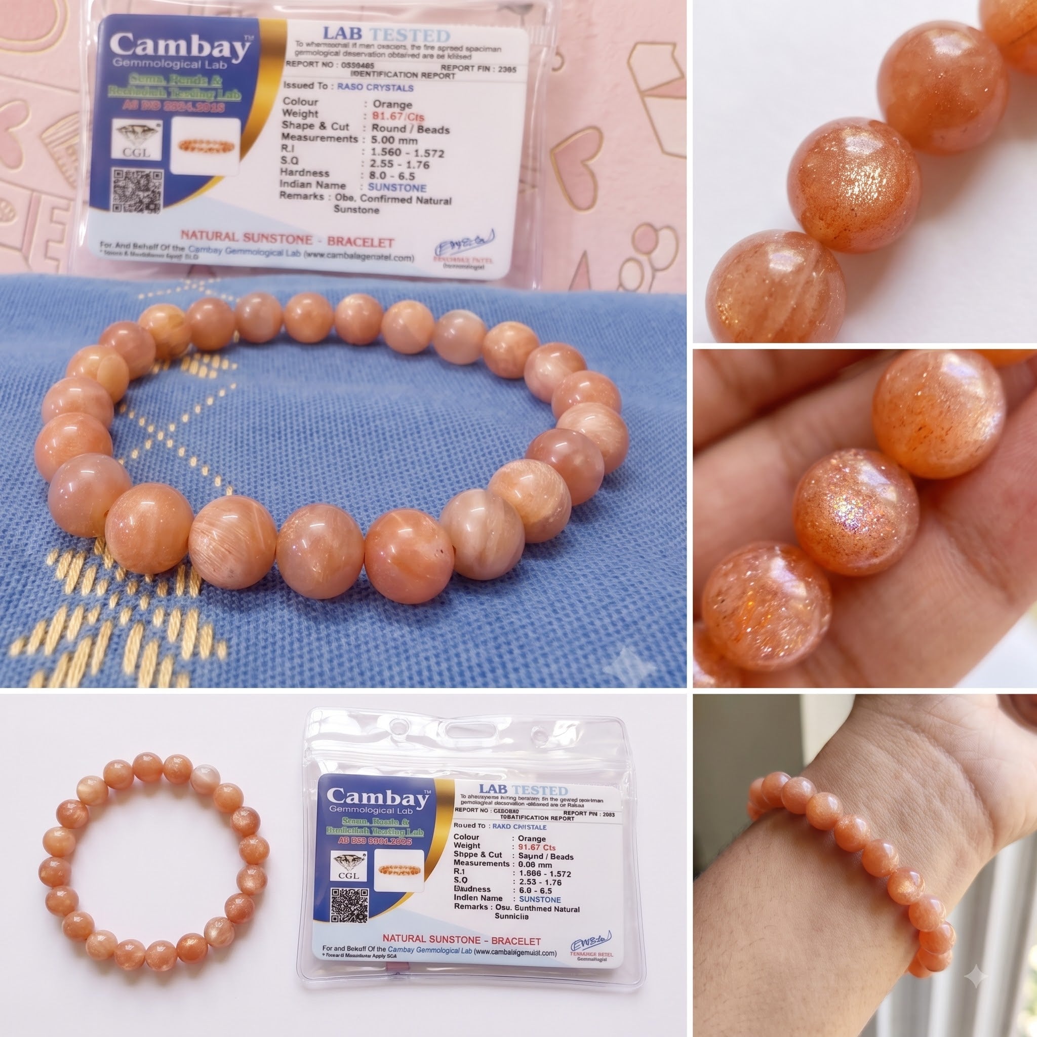 Natural Sunstone Bracelet | Crystal Beaded Stretch Bracelet for Men and Women | Stone for Positivity, Leadership, Confidence & Good Energy