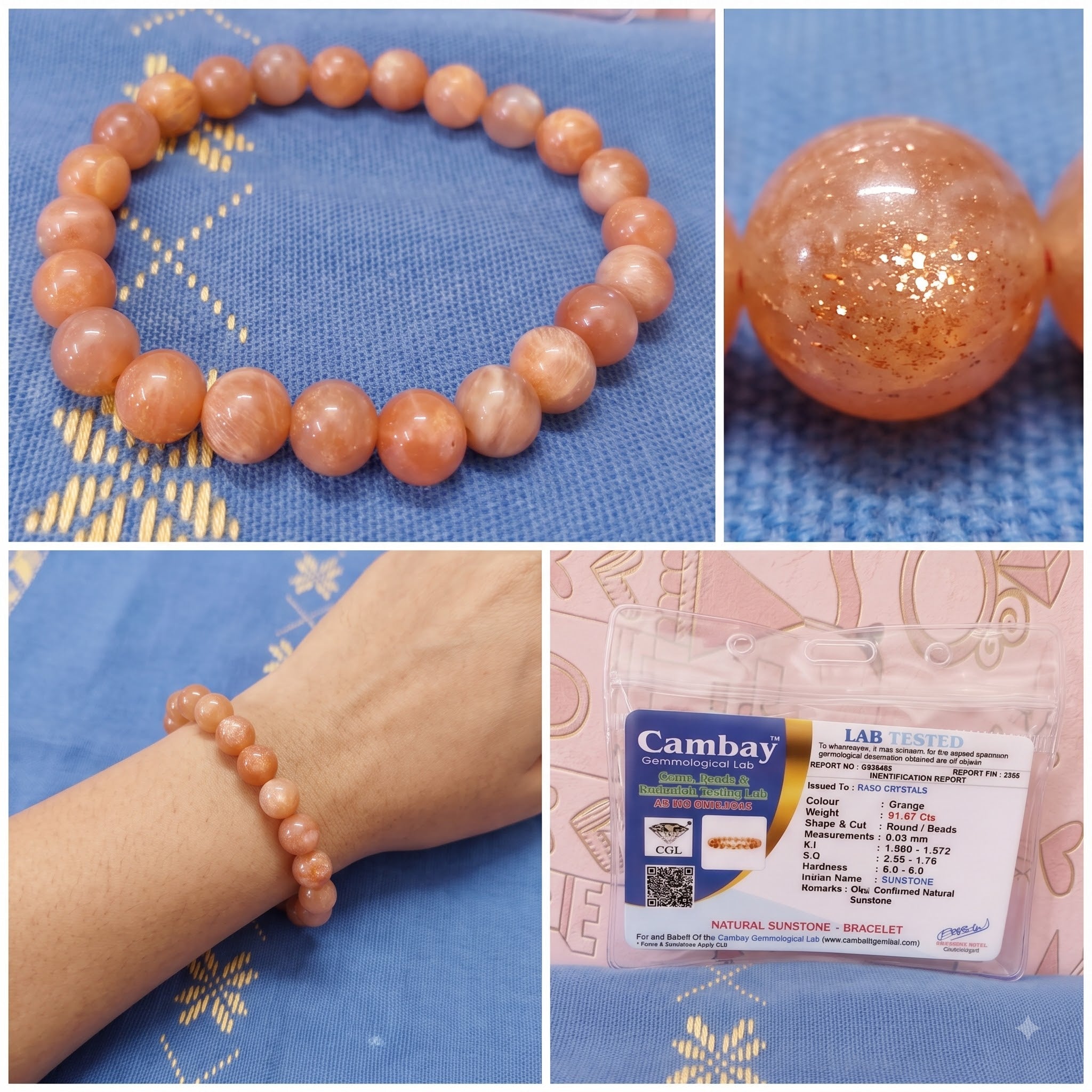 Natural Sunstone Bracelet | Crystal Beaded Stretch Bracelet for Men and Women | Stone for Positivity, Leadership, Confidence & Good Energy