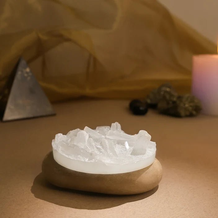 Raw Selenite Crystal Recharging Plate – Naturally Cleanse & Recharge Your Crystals