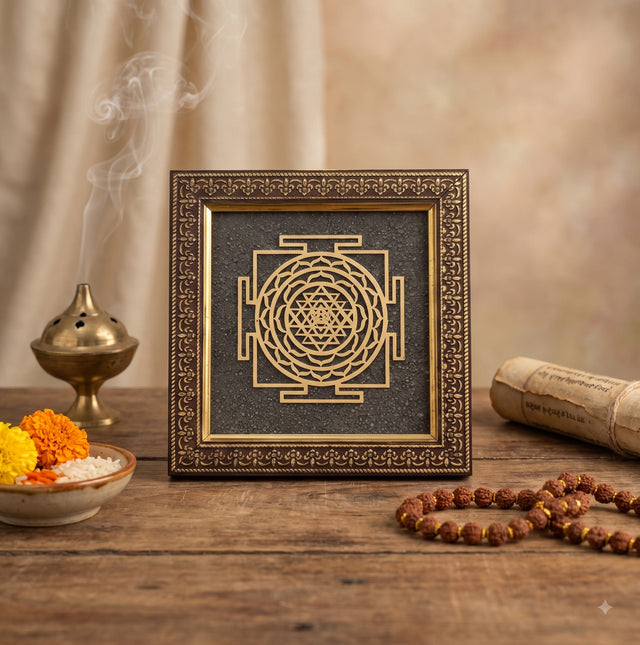 hri Yantra Pyrite Dust Frame for Prosperity | Raso CrystalsRaso Crystal