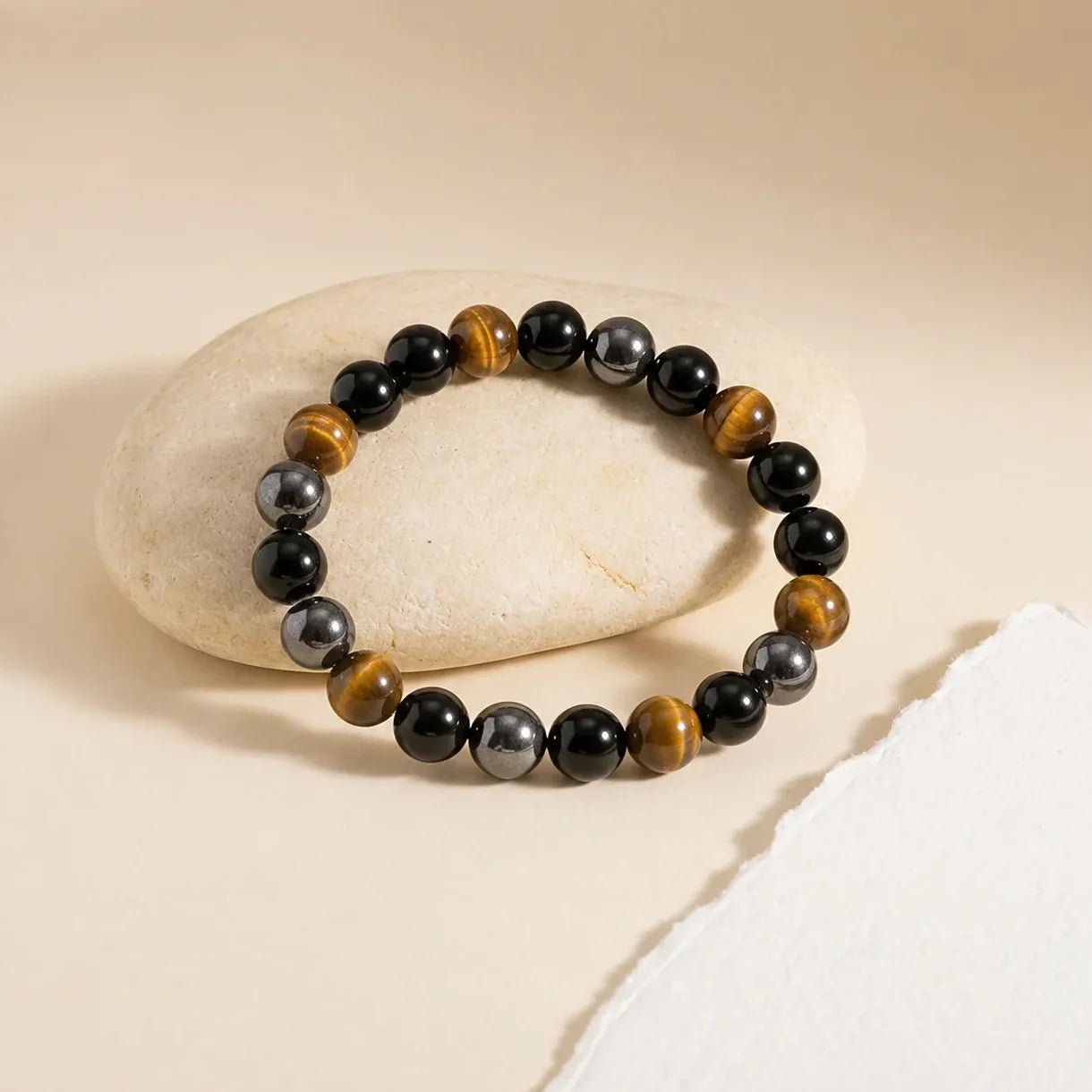 Triple Protection Bracelet – Black Obsidian, Tiger Eye & Hematite | Raso Crystals