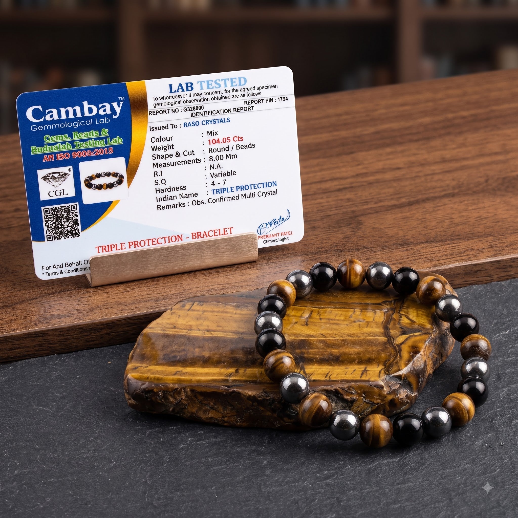 Triple Protection Bracelet – Black Obsidian, Tiger Eye & Hematite | Raso Crystals