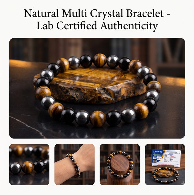 Triple Protection Bracelet – Black Obsidian, Tiger Eye & Hematite | Raso Crystals
