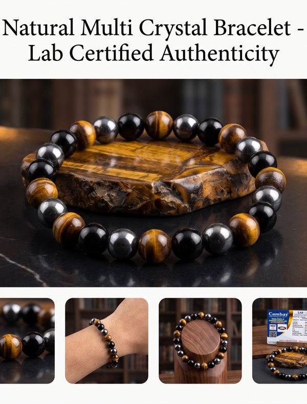 Triple Protection Bracelet – Black Obsidian, Tiger Eye & Hematite | Raso Crystals